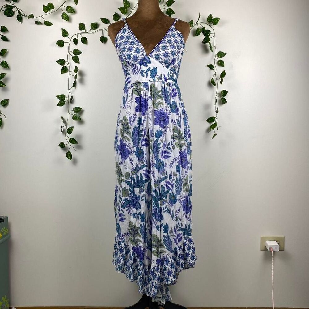 Angie's floral fairy cottage jumpsuit gauchos culotte overalls multi-panel boho